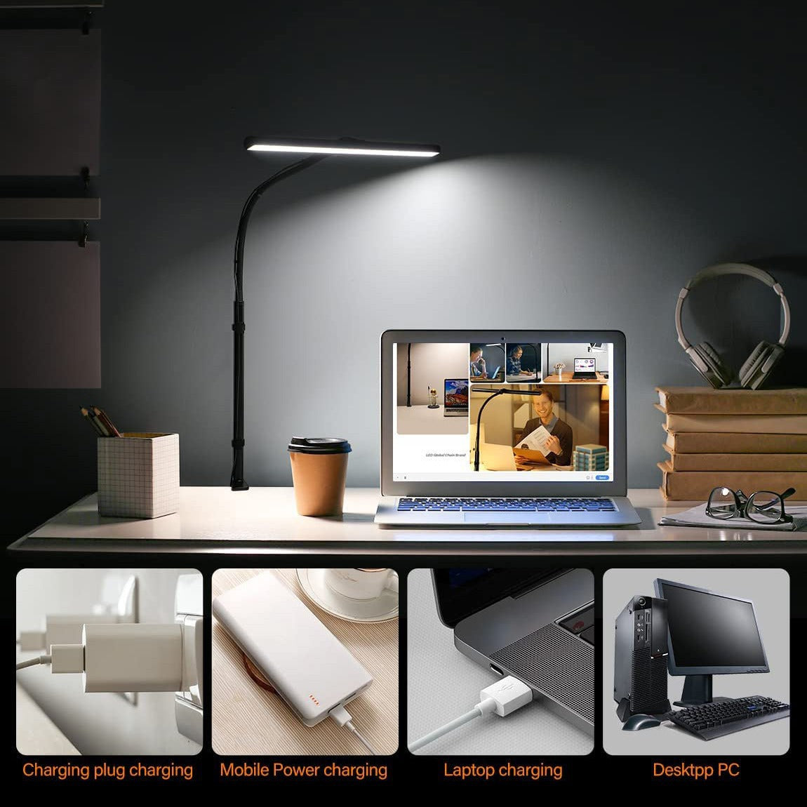 Lampe Bureau LED Double Tête Clip - Protection Oculaire