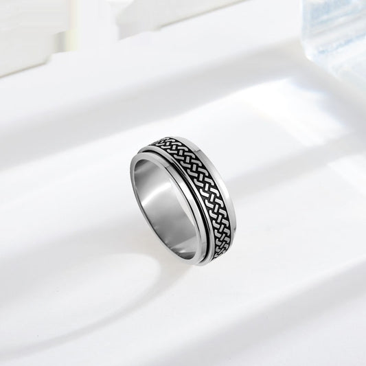 Bague Anti-Stress Rotative Acier Titane - Noir Inaltérable