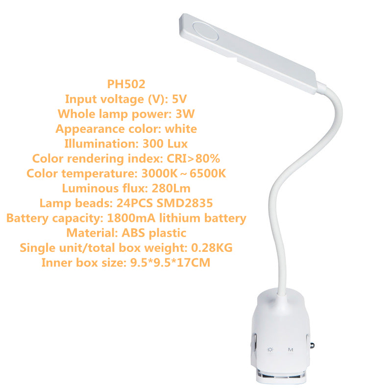 Lampe Bureau LED Pliable Clip - Porte-Stylos Intégré