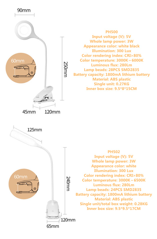 Lampe Bureau LED Pliable Clip - Porte-Stylos Intégré