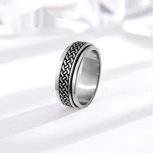 Bague Anti-Stress Rotative Acier Titane - Noir Inaltérable